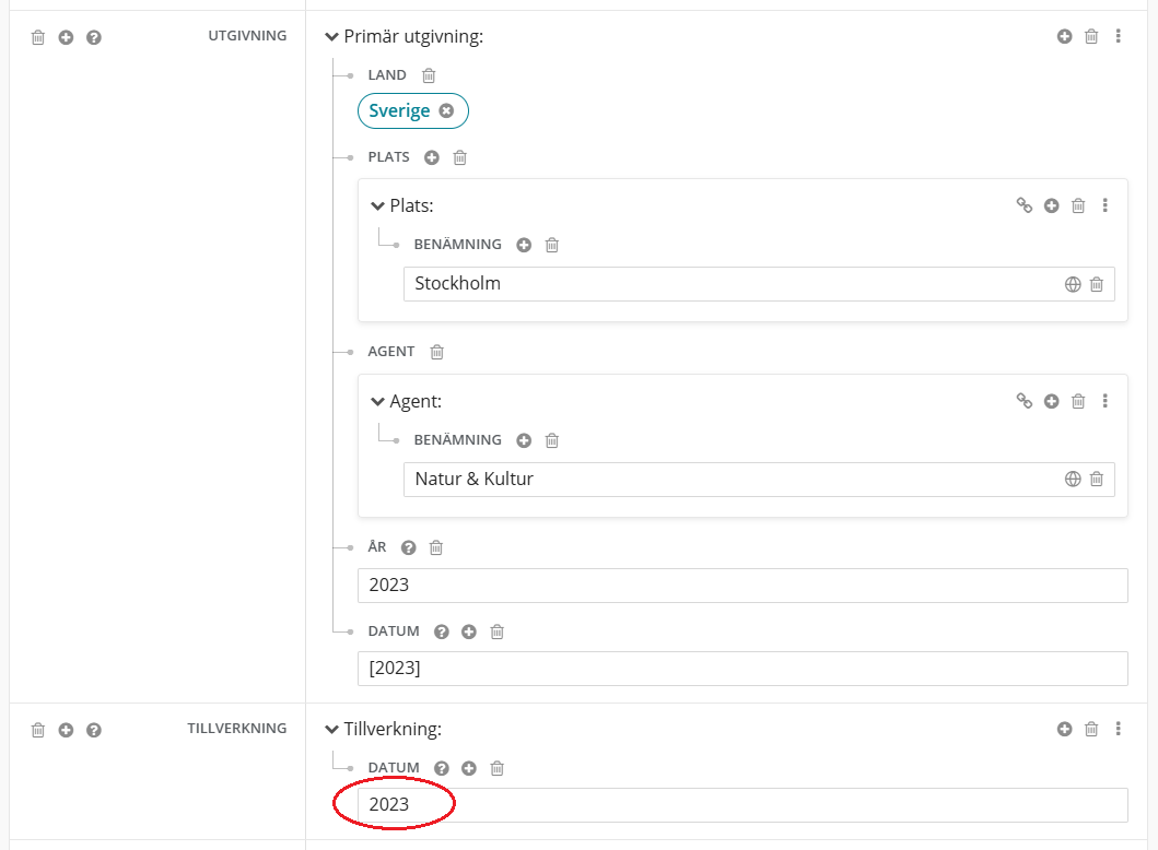 Tillverkning i Libris katalogisering