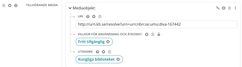 Tillhörande media, med länkad utgivare, i Libris katalogisering