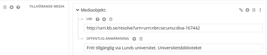 Tillhörande media, med länkning till Creative Commons-licens och utgivare i flera led