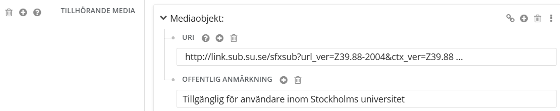 Tillhörande media i bestånd, i Libris katalogisering