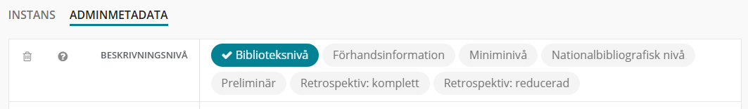 De olika beskrivningsnivåerna i Libris katalogisering.