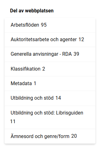 Del av webbplats - ett filter i träfflistan