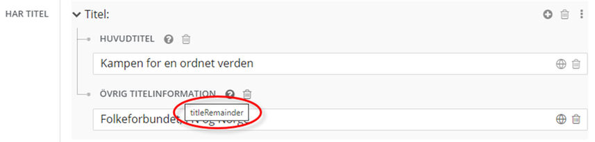 Exempel på Övrig titelinformation/titleReminder