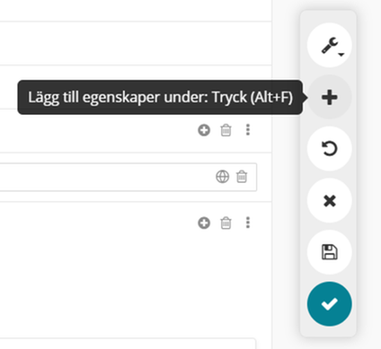 Lägg till egenskap genom att klicka på plustecknet i verktygsmenyn i Libris katalogisering.