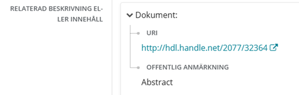 Egenskapen Relaterad beskrivning eller innehåll  i Libris katalogisering.