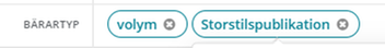 Två länkade bärartyper för en storstilspublikation: Storstilspublikation och Volym