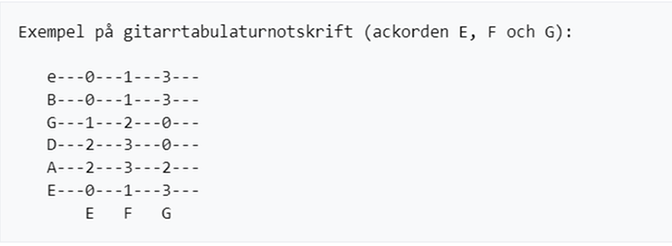 Exempel på gitarrtabulaturnotskrift