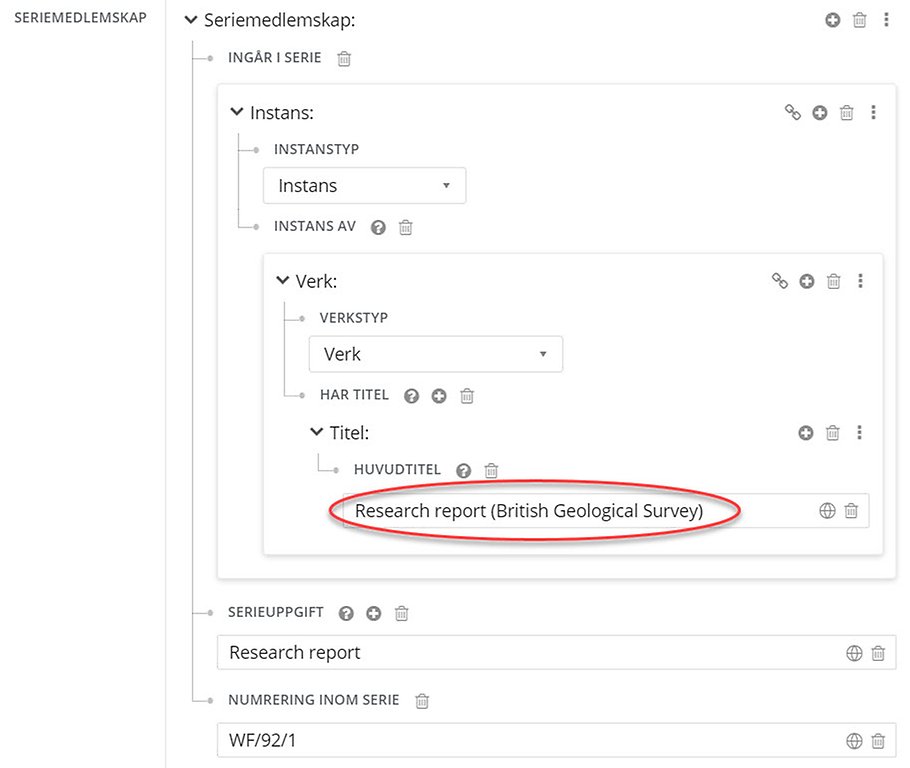 Föredragen titel för serie utan huvudpost där huvudtiteln i serieuppgiften är ett publikationsord