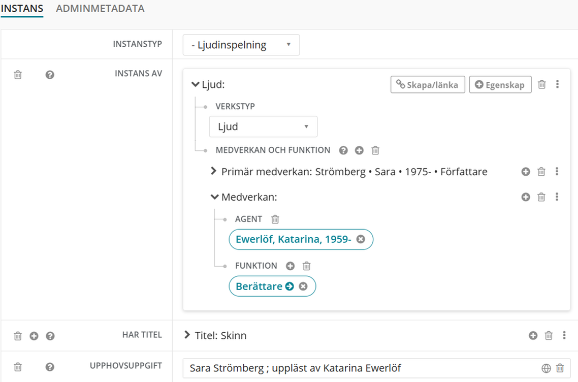 Bilden visar ett exempel på en berättare av en ljudbok som är en agent knuten till ett uttryck.