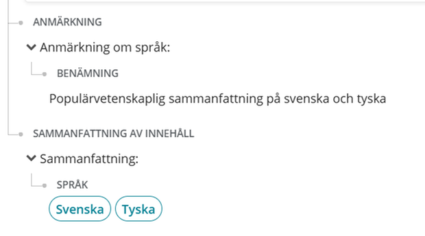 Sammanfattning av innehåll - språk