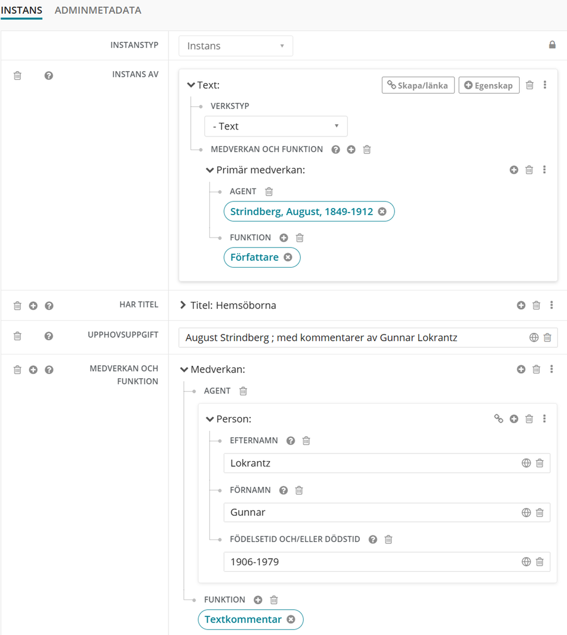 Bilden visar ett exempel på var en agent som skapat ett kompletterande verk ska anges.