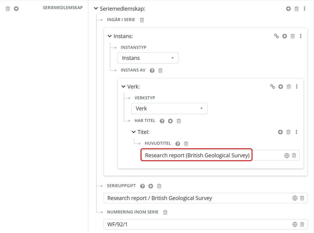 Föredragen titel för serie utan huvudpost där huvudtiteln i serieuppgiften är ett publikationsord