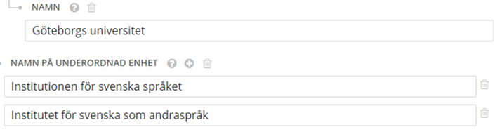 Den tvåledade underordningen läggs i varsitt Namn på underordnad enhet