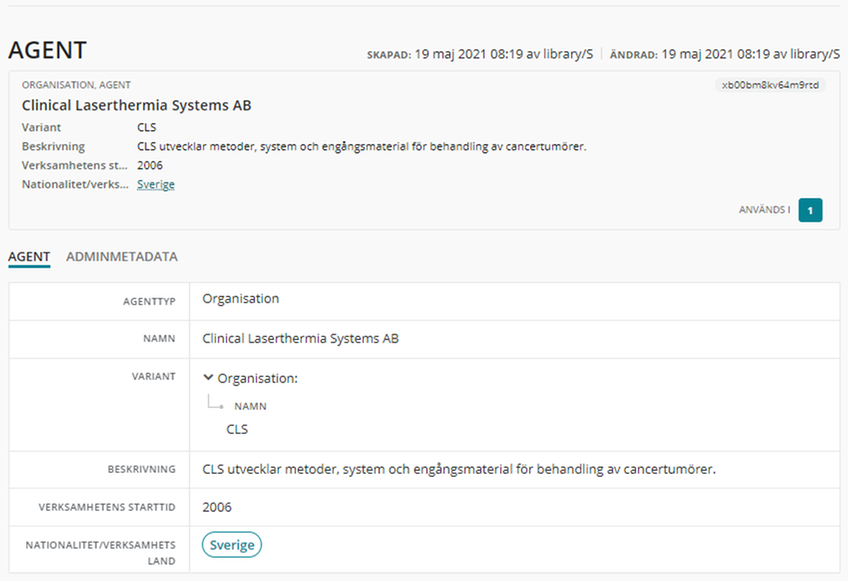 Agent organisation beskrivningsvy