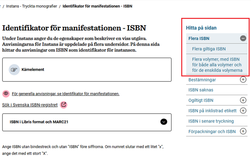 Hitta på sidan, med underliggande rubriker utfällda