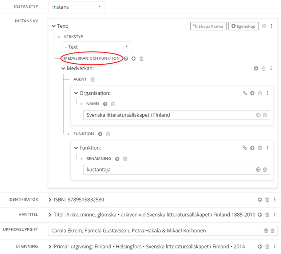 Exempel på agent som knyts till verk då den saknar funktionskod