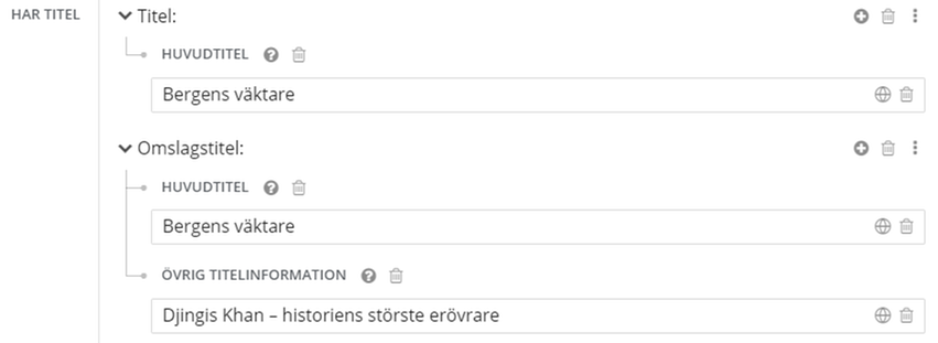 Omslagstitel, i Libris katalogisering