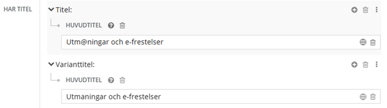 Varianttitel, snabel-a i titeln, i Libris katalogisering