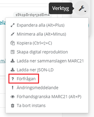 Förfrågan, i Libris katalogisering