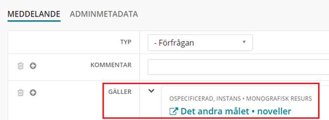 Förfrågan gäller, i Libris katalogisering